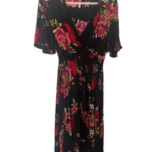 Faux Wrap Hi Low flutter sleeve feminine flowy pucker waist dress